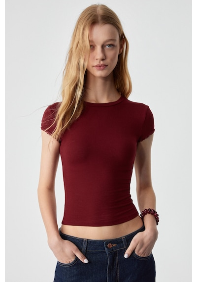 Grimelange DULCE Kadın Slim Fit Kısa Kollu Kiremit Rengi T-Shirt