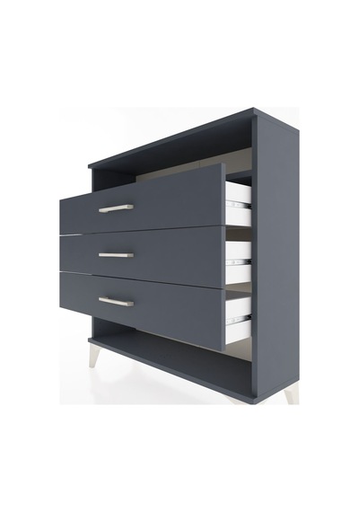 Arges Şifonyer Tek Raflı 3 Çekmeceli 88x30x96 Antrasit-antrasit Antrasit