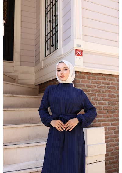 Nevayla Moda Lara Kumaş Bağlamalı Elbise - Lacivert / E0124 Lacivert Nevayla Moda Lara Kumaş Bağlamalı Elbise - Lacivert / E0124 Lacivert