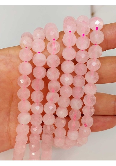 Pembe Kuvars Taşı Faset Kesim Kolye 8mm Sabit Klipsli
