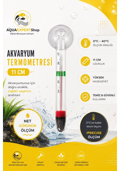 Akvaryum Tombul Termometre - Cam Termometre - Hassas Ölçüm - 0/40 Derece Arası Ölçüm - Net Görünüm - Güçlü Vantuz