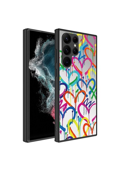 Samsung Galaxy Uyumlu S22 Ultra Kılıf Aynalı Desenli Kamera Korumalı Parlak Zore Mirror Kapak - Kalp