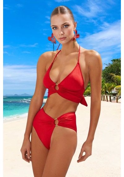 Ersefa Tasarım Bikini Takımı Klora Dayanıklı Hızlı Kuruyan Şık Detaylı Ö Kırmızı