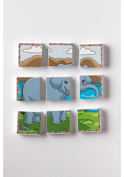 Küpss Manyetik Blok Çift Taraflı 9 Parçalı Mıknatıslı Puzzle 2 Görsel Zürafa-fil Yapboz Diğer