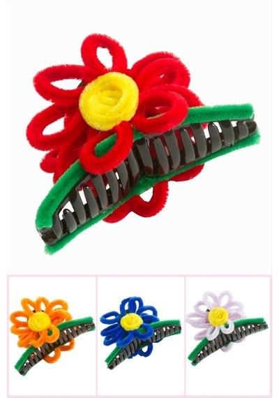 Çiçek Tüylü Mandal Toka 11 Cm Kırmızı