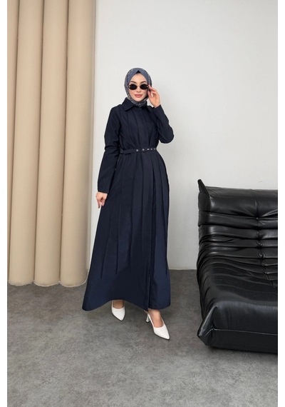 Mihran Butik Quenn Model Coupra Model Kumaş Kemer Detaylı Elbise Lacivert