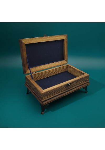 Mertek Ahşap Mücevher Kutusu - %100 El Yapımı - Çam Ağacı Ve Seramik - 18,5x11,5x9 Cm Kahverengi