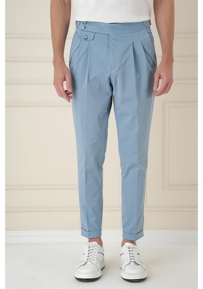 Efor Comfort Fit Beli Tokalı Çift Pileli Havacı Mavi Jogger Pantolon P 1172 Mavi