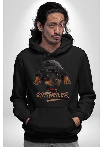 Rottweiler Sevgisi Kadın Erkek Siyah Kapüşonlu Sweatshirt Hoodie Siyah