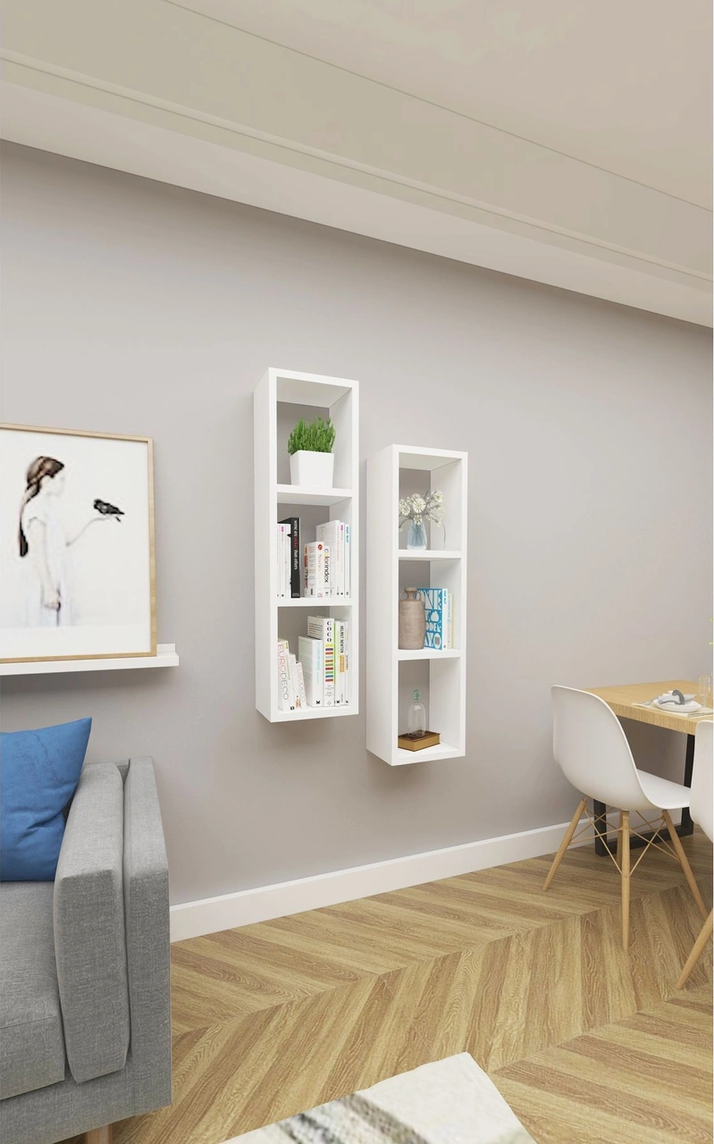 Kitaplık Salon Duvar Rafı Çapraz Ikili Mobilya Takım Beyaz Beyaz