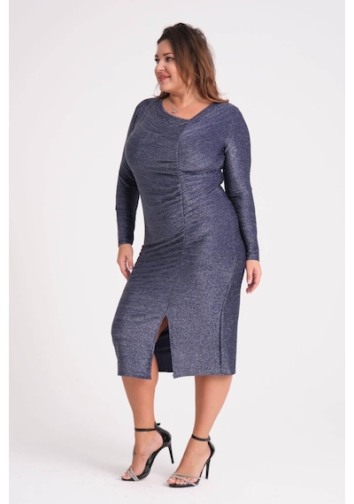 Mooi Xxl Kadın Lacivert Drape Ve Yırtmaç Detay Büyük Beden Esnek Simli Elbise-lacivert Lacivert Mooi Xxl Kadın Lacivert Drape Ve Yırtmaç Detay Büyük Beden Esnek Simli Elbise-lacivert Lacivert