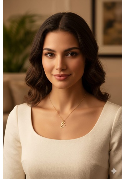 925 Ayar Kesim Harf Kolye.rose.gold.rodaj Gümüş