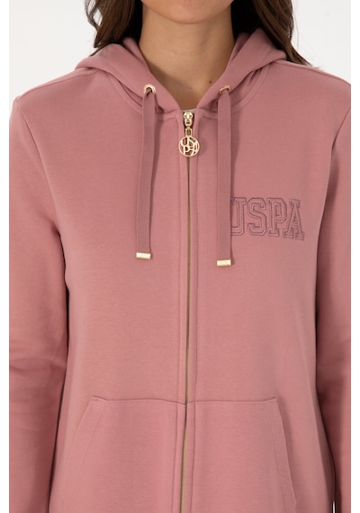 U.S. Polo Assn. Kadın Gül Kurusu Fermuarlı Kapüşonlu Sweatshırt 50307714-VR221