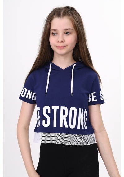 Toontoy Kids Toontoy Kız Çocuk Be Strong Baskılı Kapüşonlu Tişört Lacivert