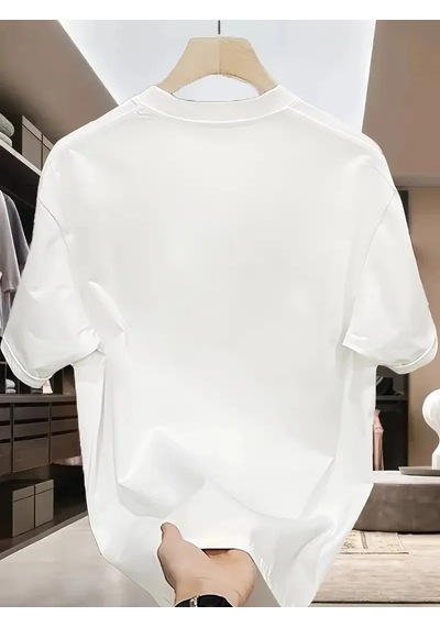 Erkek Bisiklet Yaka Tişort Özgür Kuşlar Baskılı Kısa Kol T-shirt - Beyaz Beyaz