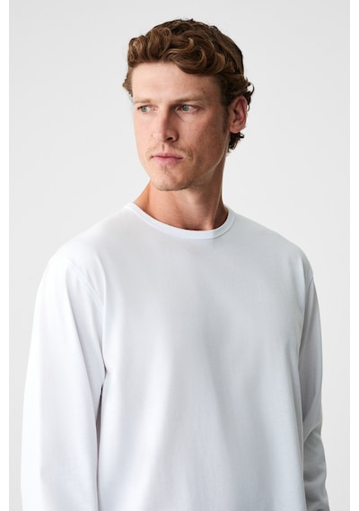 Grımelange Gravs Erkek %100 Pamuklu Yumuşak Kumaşlı Yuvarlak Yakalı Uzun Kollu Ekru T-shirt Ekru