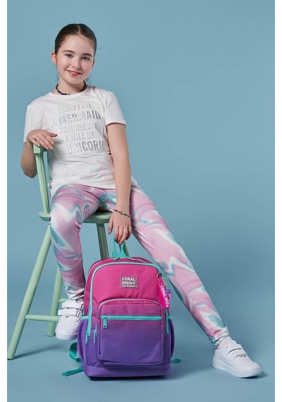 Coral High Dört Bölmeli Pembe Mor Renk Geçişli İlkokul Sırt Çantası - Kız Çocuk