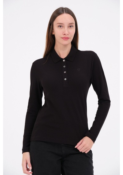 Msw Kadın Uzun Kollu Regular Fit Polo Yaka T-shirt SIYAH