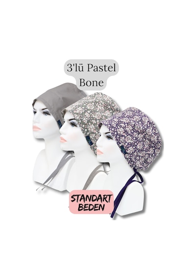 Standart Beden 3lü Pastel Bone Gri Tek Renk Gri Çıtı Pıtı Mor Çıtı Pıtı Çiçekler Cerrahi Bone Renkli