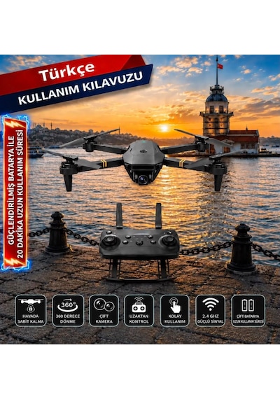 Hd Kamera Katlanabilir Gövde Türkçe Kılavuz Ve Uygulama Destekli 360 Derece Dönebilen Taşıma Çantalı Çift Bataryalı Drone