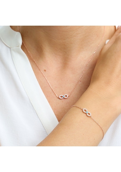 Mia Vento Firuze Detay Işıltılı Sonsuzluk Rose Renk İkili Gümüş Set