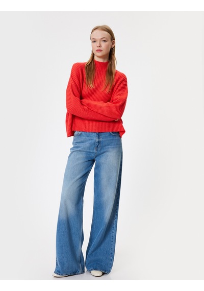 Koton Oversize Triko Kazak Dik Yaka Dokulu Uzun Kollu Pembe 5wal90022ht GÜL