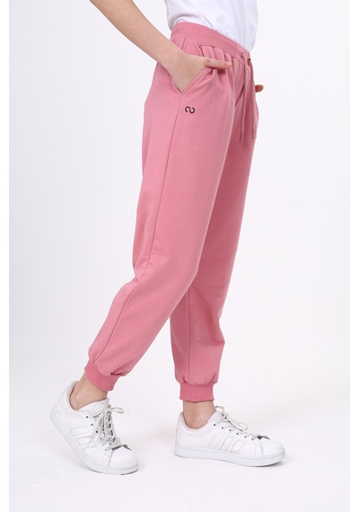 Toontoy Kız Çocuk Baskılı Beli Paçası Ribanalı Cepli Basic Jogger Eşofman Altı 2 İplik Gül Kurusu