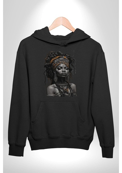 Afrikalı Kadın Sanat Siyahi Kadın Erkek Siyah Kapüşonlu Sweatshirt Hoodie Siyah