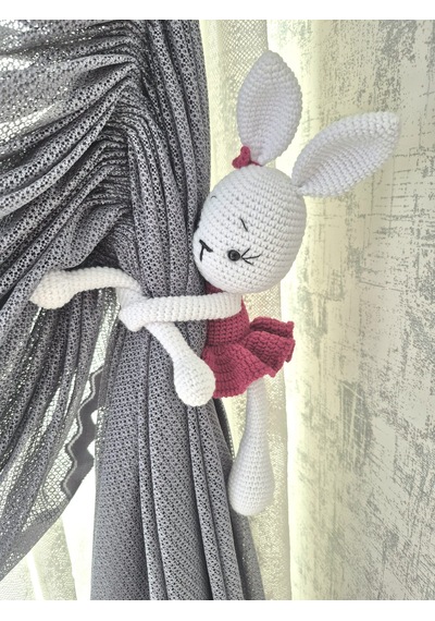 Amigurumi Perde Tutucu Tavşan Pembe - Beyaz