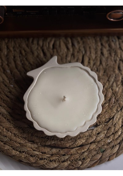 Beton İstiridye Tabakta Simli Mum - Doğal Soya Wax