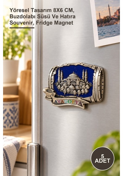 5 Adet Ayasofya Magnet Yöresel Tasarım 8x6 Cm, Buzdolabı Süsü Ve Hatıra Souvenir, Fridge Magnet