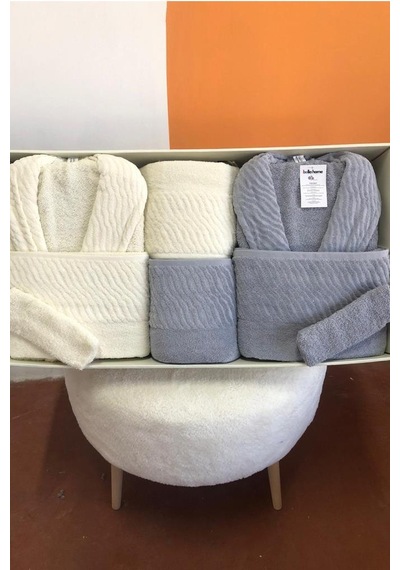 Zebra 8 Parça Aile Bornoz Takımı Krem - Gri Çok Renkli
