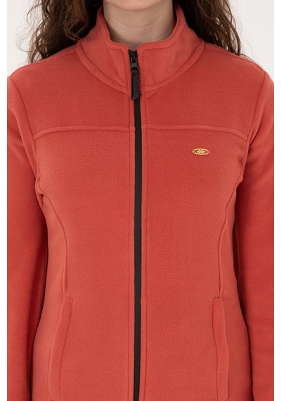 U.S. Polo Assn. Kadın Kiremit Fermuarlı Dik Yaka Polar Sweatshirt 50316729-VR026