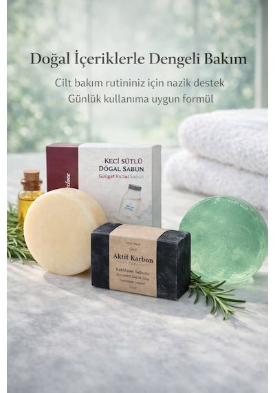 Doğal Sabun Seti 3 Lü Bakım Paketi Aktif Karbon /çay Ağacı /keçi Sütlü Keçi Sütü