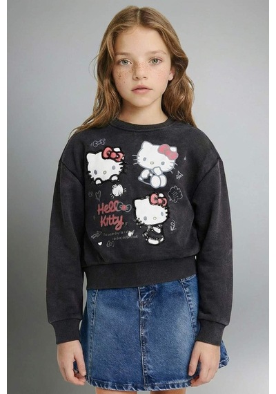 Defacto Kız Çocuk Hello Kitty Overshirt Fit Bisiklet Yaka Sweatshirt G3239a825wnar154 Antrasit-ar154