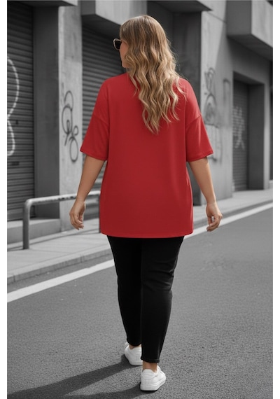 Mily Kadın Büyük Beden Battal Basic Bisiklet Yaka Pamuklu T-shirt Rahat Kesim Unisex Sevgili Kombini Kırmızı Mily Kadın Büyük Beden Battal Basic Bisiklet Yaka Pamuklu T-shirt Rahat Kesim Unisex Sevgili Kombini Kırmızı
