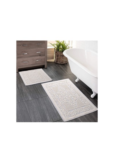 2 Li Bukle Banyo Takımı Banyo Tekstili/modern/doğal/sade/şık Kaymaz Taban -1071 Krem