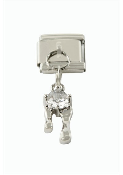 Zirkon - 779 - Taşlı Sallatılı Çelik Charm - - Spt-gld - Gümüş Rengi
