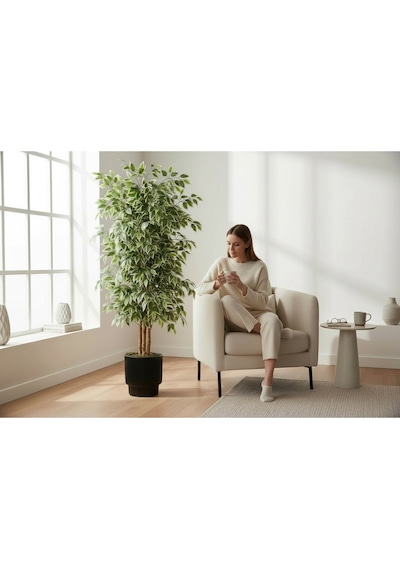 Yapay Ficus Ağaç 150 Cm Siyah Vega Saksı Yeşil