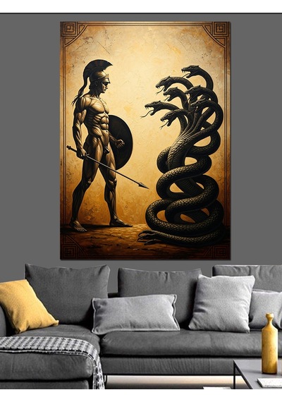 Ahşap Tablo Yılanlı Medusa Ve Antik Savaşçı