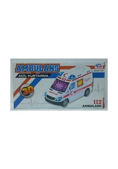 3d Işıklı Müzikli Kendi Kendine Gezen 112 Yazılı Oyuncak Ambulans 17 Cm. Kırmızı