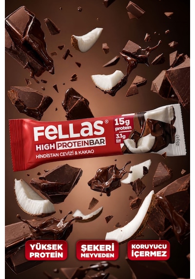 Yüksek Protein Bar - Hindistan Cevizli Ve Kakaolu 45 G X 12 Adet