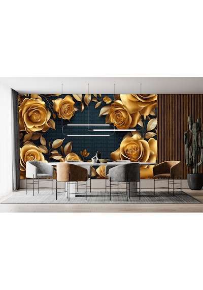 3d Altın Rengi Güller Poster Duvar Kağıdı Renkli