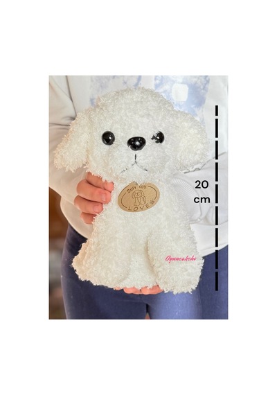 Sevimli Köpek Kaniş Peluş Oyuncak 20 Cm Puppy Gerçekçi Ev Dekorasyon Beyaz