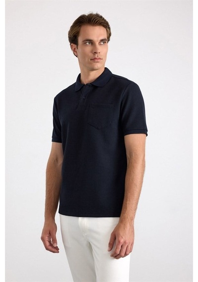 Süvari Lacivert Regular Düz Baskısız Pike Düğmeli Polo Yaka Tişört Sts1014000002-m09
