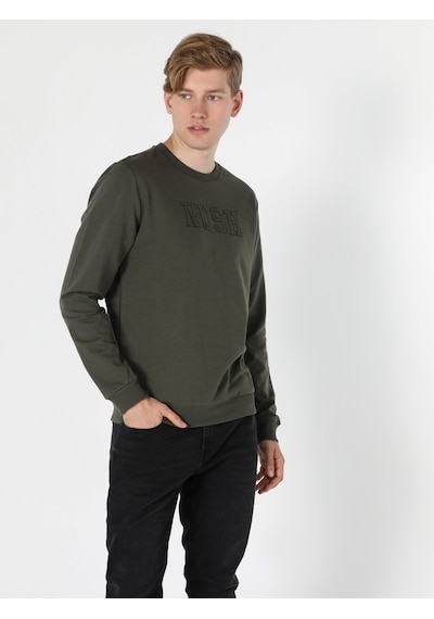 Colin's Regular Fit Kabartma Yazılı Haki Erkek Sweatshirt CL1055797_Q1.V2_KHA