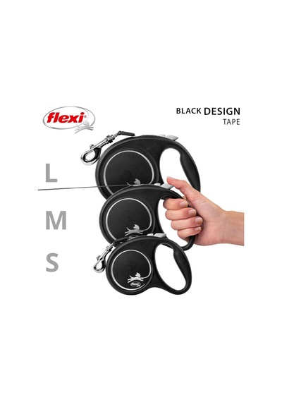 Flexi Black Design M Beden Siyah 5mt Şerit Tasma Çok Renkli