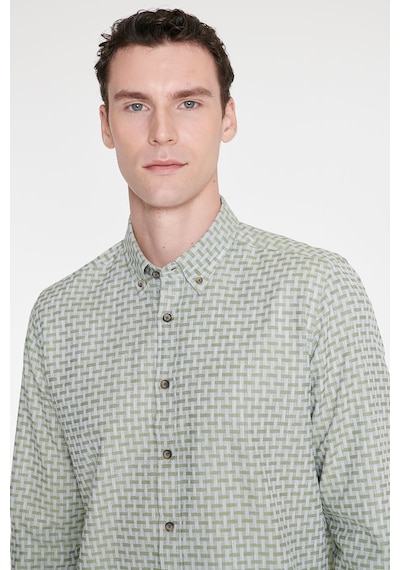 Ac&Co / Altınyıldız Classics Erkek Yesıl %100 Pamuk Slim Fit Dar Kesim Düğmeli Yaka Armürlü Gömlek Yeşil