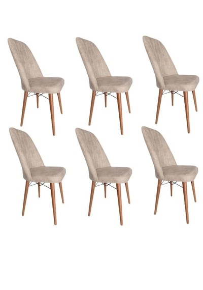 6 Kişilik Takım Mutfak Salon Sandalye Krem