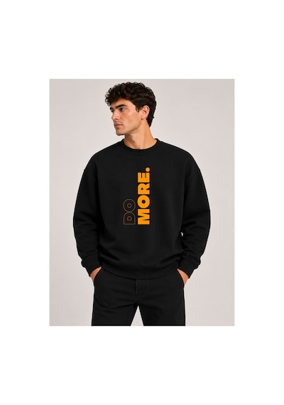 Herkesemoda Do More Baskılı Bisiklet Yaka Şardonlu 2 İplik Sweatshirt Siyah